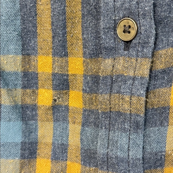 prAna Percy Organic Cotton Flannel Shirt Blue Gray Gold Plaid Size Small - Picture 4 of 5
